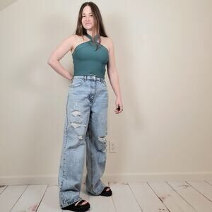 Ardene '90s High Rise Distressed Baggy Jeans Acid Wash 11
